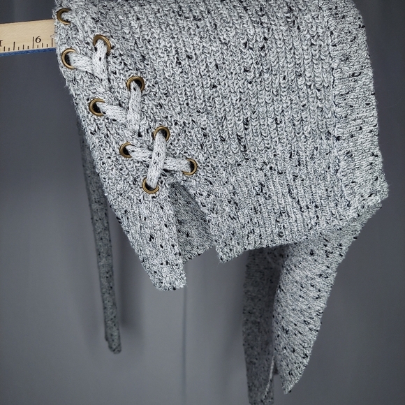 American Eagle Cardigan Sweater XS Gray Laced Hem Open Front Ribbed Knit Stretch - Picture 4 of 9